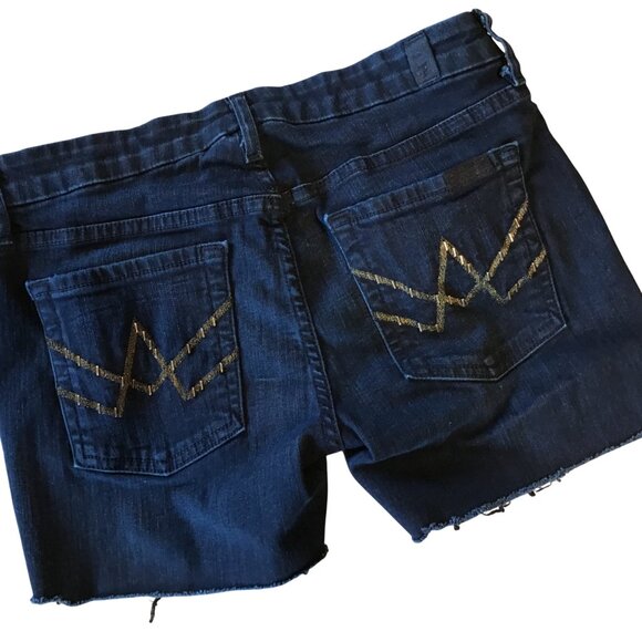 Upcycled 7 For All Mankind Fringy Painted Cutoffs, Wild Free, Size 28 Waist - Picture 3 of 10